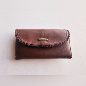 Classic 1990s brown leather wallet Liz Claiborne, many pockets see pictures